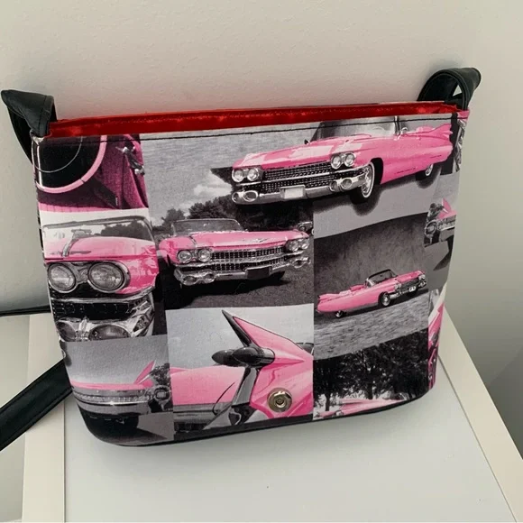 Pink Vintage Car Print Crossbody Bag - Picture 2 of 8